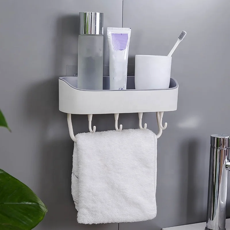 Storage rack with hook No punching Simplicity kitchen toilet Bathroom wall mounted Multifunctional organizer