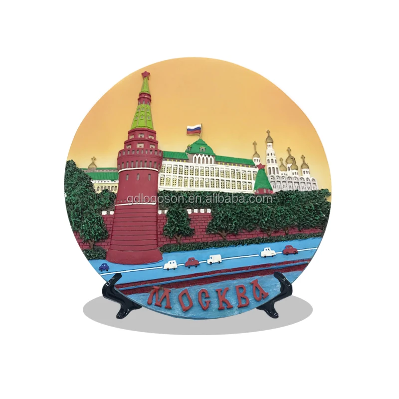 Russia St Basil Cathedral Plates Souvenir Set Moscow Matryoshka Fridge Magnets Keychain Custom Moscow City Souvenir Gifts