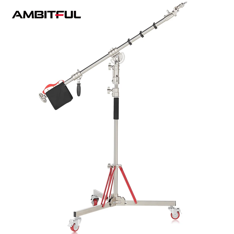 Remotely Adjustable Heavy Duty Stainless Steel 210CM Light Stand + Boom Arm C Stand + Wheel Load Bearing 10KG for studio light