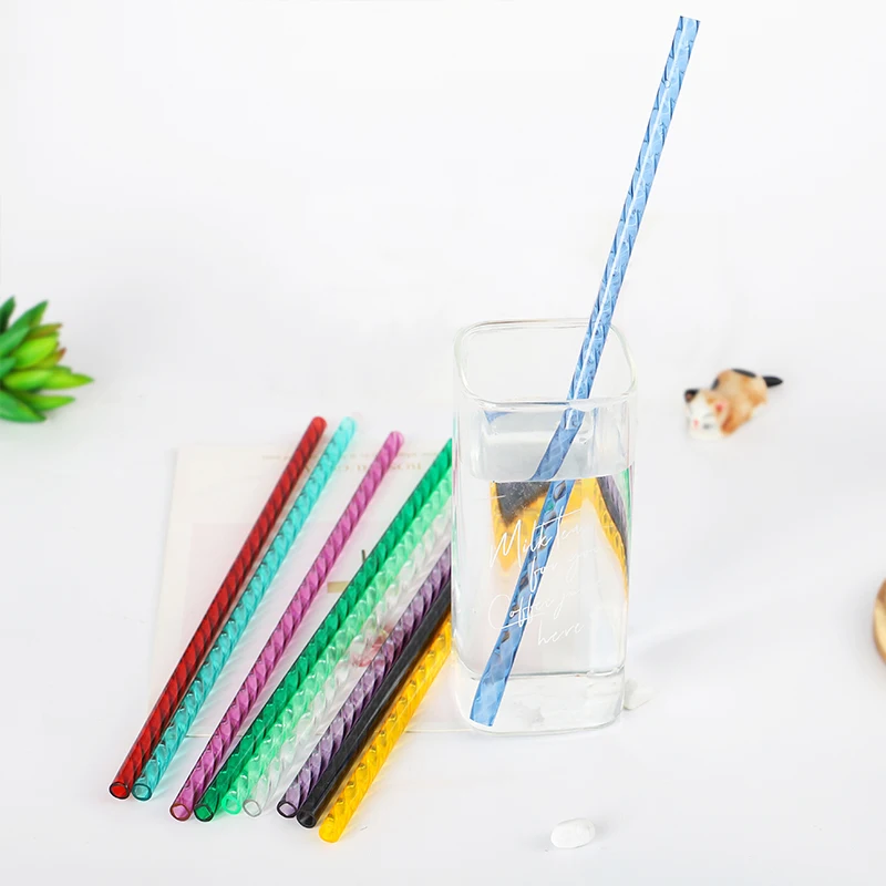 Hot sales PETG Colorful Straw, Reusable Hard Plastic Spiral Drinking Plastic straws, crystal twirl reusable straw