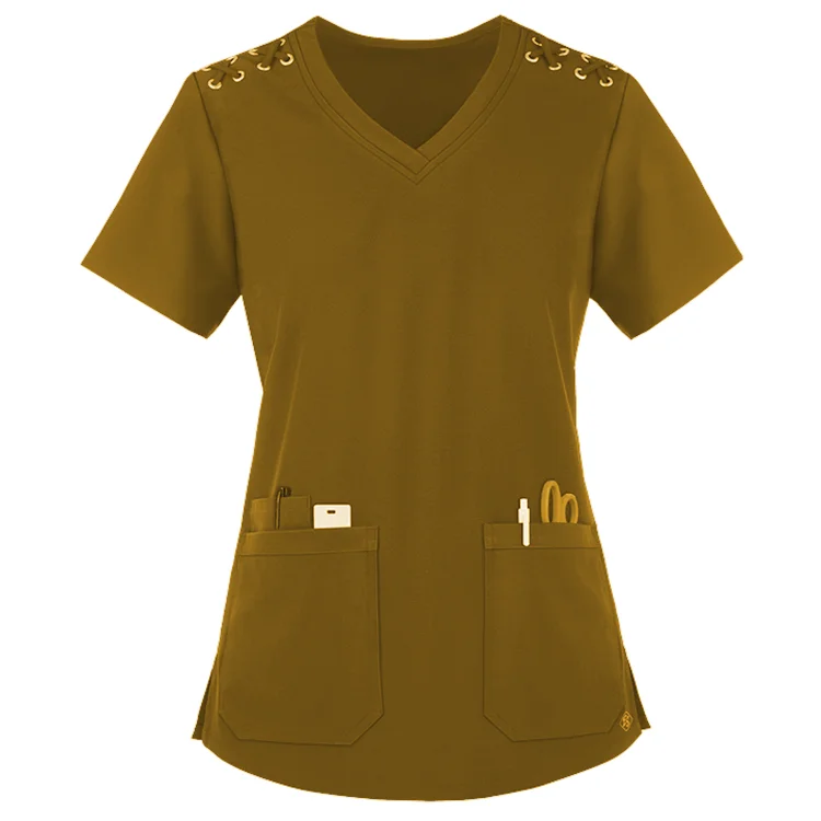 
2021 customized scrubs uniforms tops nurse multiple pockets female shirt scrubs for women 