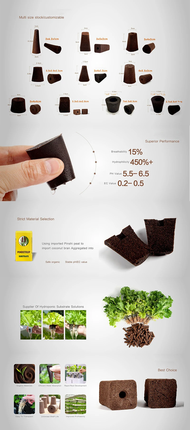 100pcs coco bran Hydrophilic adhesive 400% full water rate Nursery pots for green leaf VEG Grow sponge