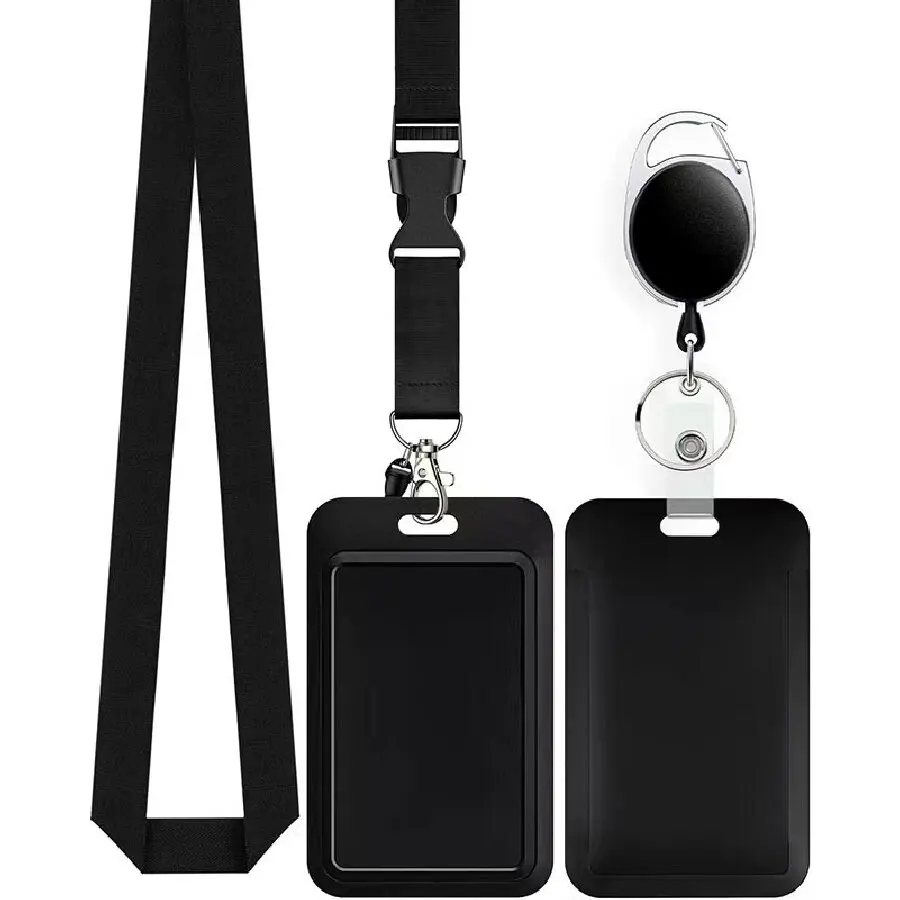 Factory Customized High Quality Black Yoyo Retractable Badge Holder Polyester Blank Lanyard With Card Holder