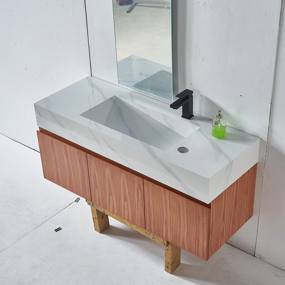 Modern Wall Hung Bathroom Furniture Waterproof Wooden Wall Mounted Single Sink Bathroom Vanity Cabinets