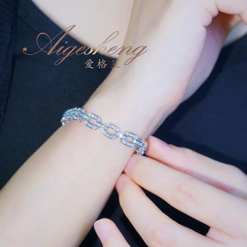Aigesheng New Products Fine Jewelry Solid Gold Bracelet Natural Diamond 18K White Gold Real Bracelets
