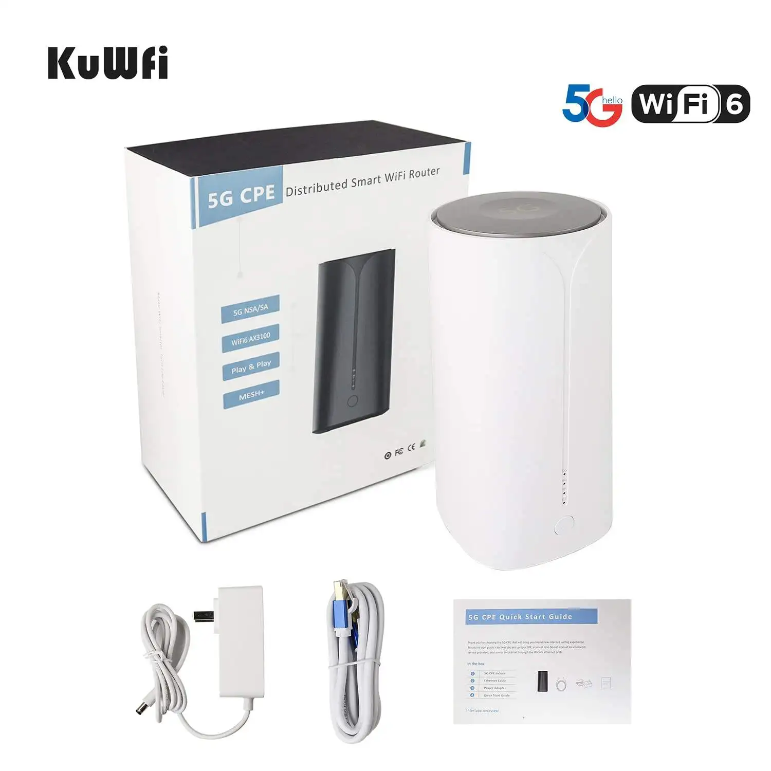 KuWfi wide wireless coverage 5g mesh wifi modem gigabit port dual band 1800Mbps WiFi6 5G router