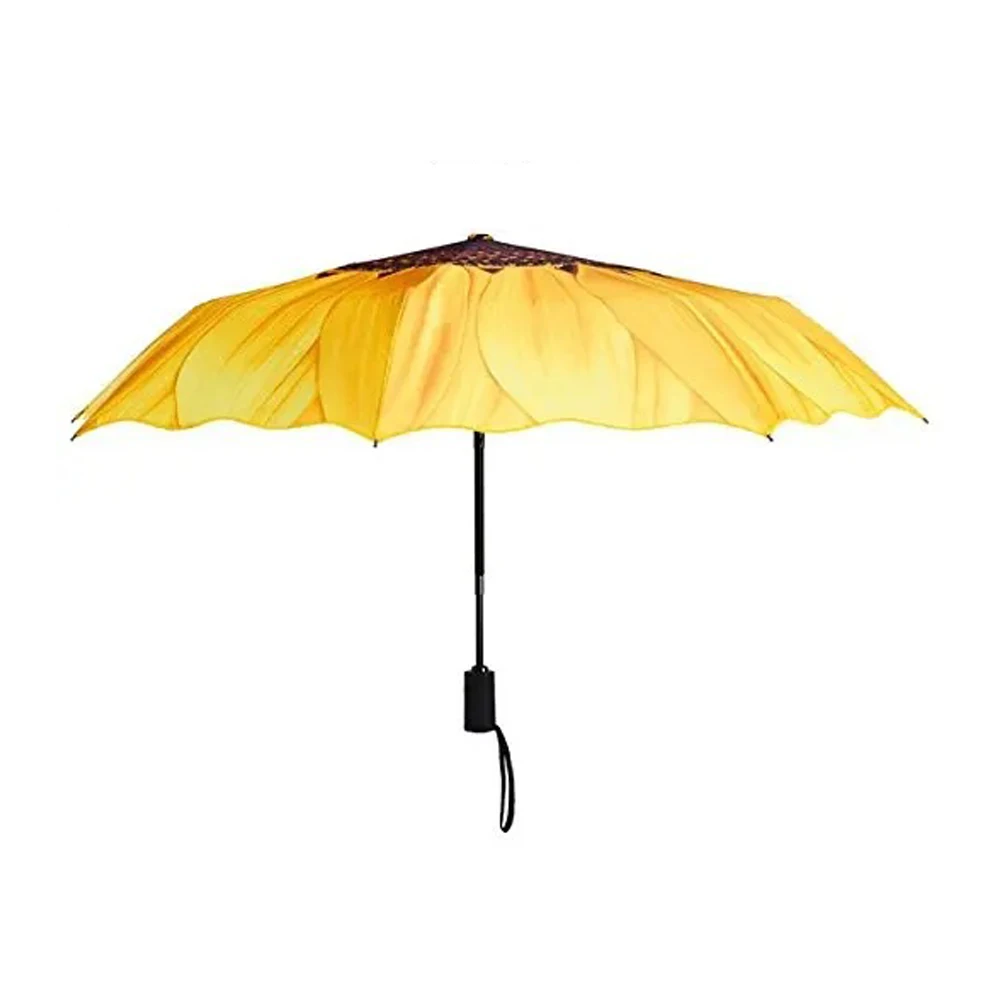 Hot Selling 23Inch 8K Auto Open And Close Full Sunflower Design Print Flower Shape 3 Fold Umbrella