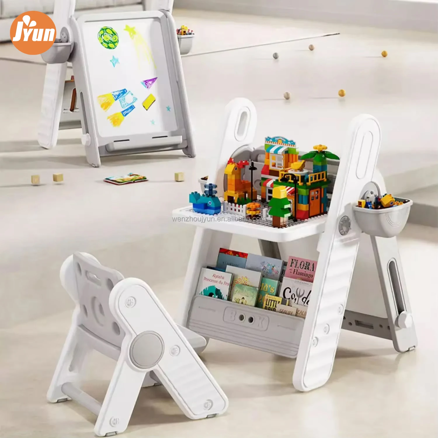 Children Folding Desk Kids Furniture Multi-functional Drawing Building Block Game Plastic Study Kids Table and Chair