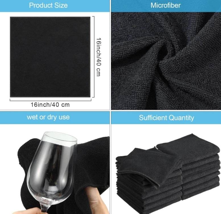 Black Polyester Microfiber Car Wash Towel Kitchen Cleaning Towel