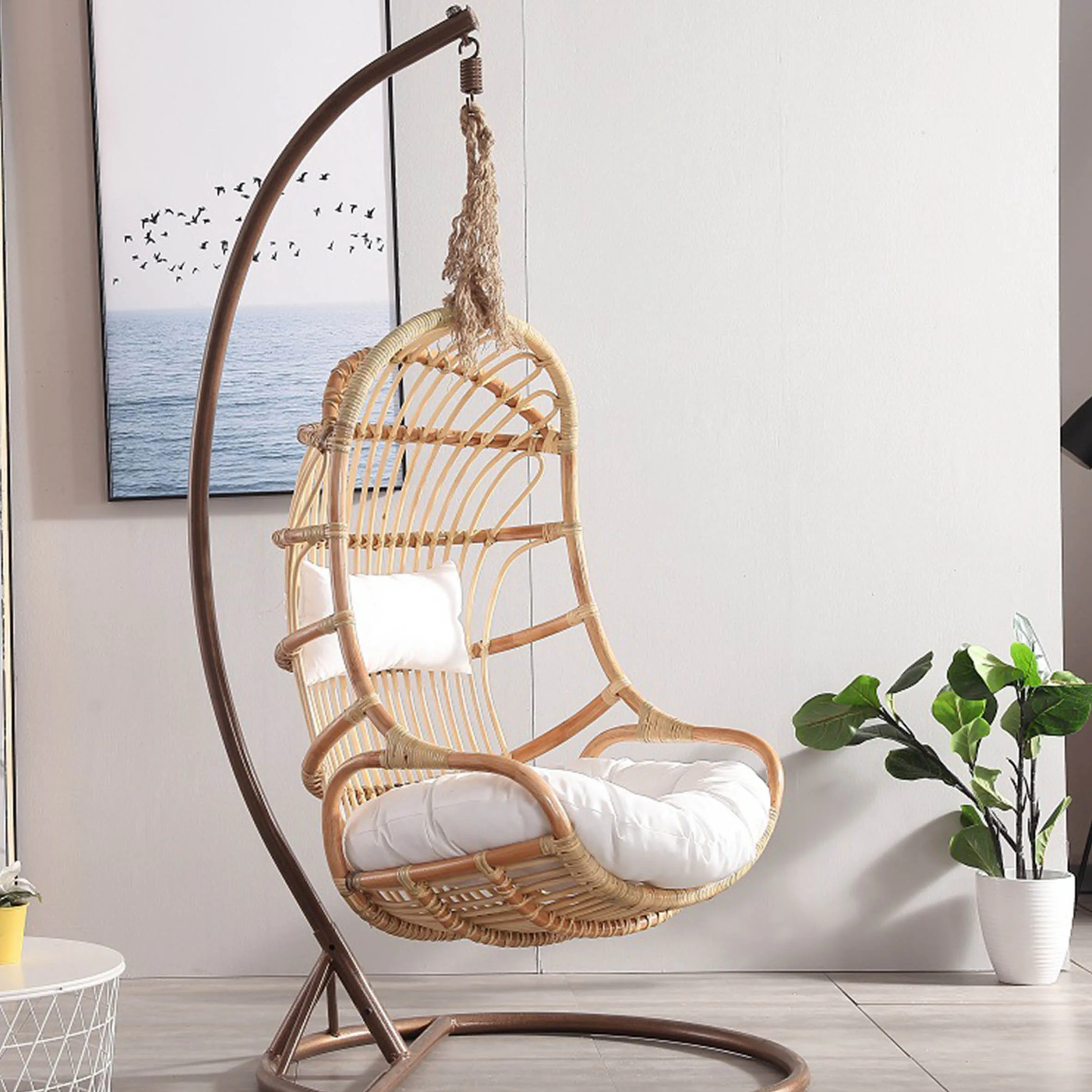 Hanging Patio Hammock Chair Outdoor Garden Egg Nest Seat,Wicker Rattan Swing Basket Chair for Bedroom/