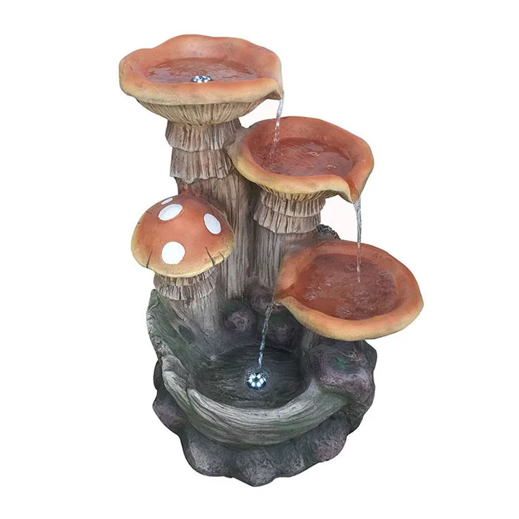 new design Mushroom shape water fountain with led outdoor ornament fiberglass waterfall for garden backyard