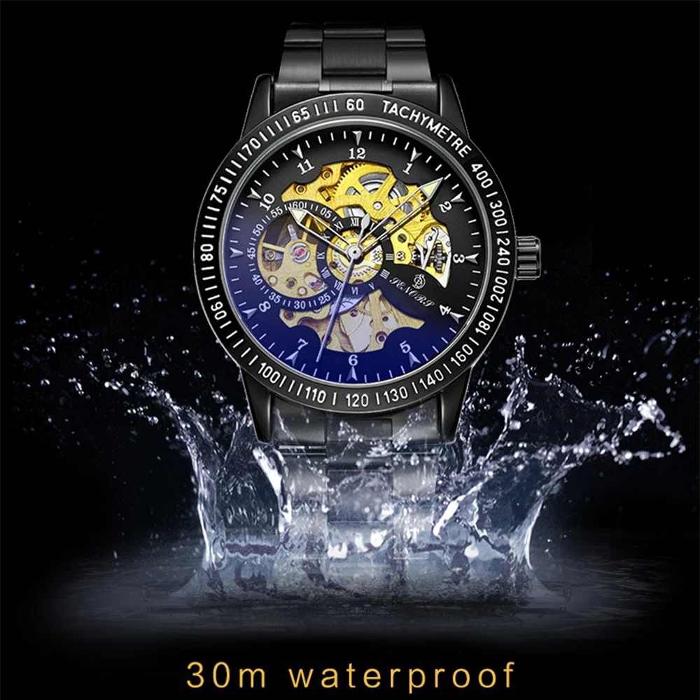 Люксовый бренд 3ATM Водонепроницаемые Мужские автоматические механические часы, кожаный ремешок, наручные часы для мужчин