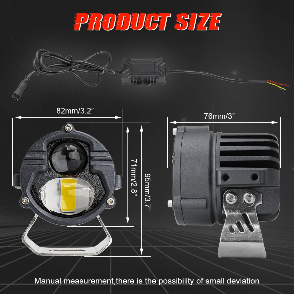 3 inch 1500M Dual Color White Yellow High Low Beam 40W Mini Driving Light Motorcycle,12V 24V Led Motorcycle Auxiliary Light