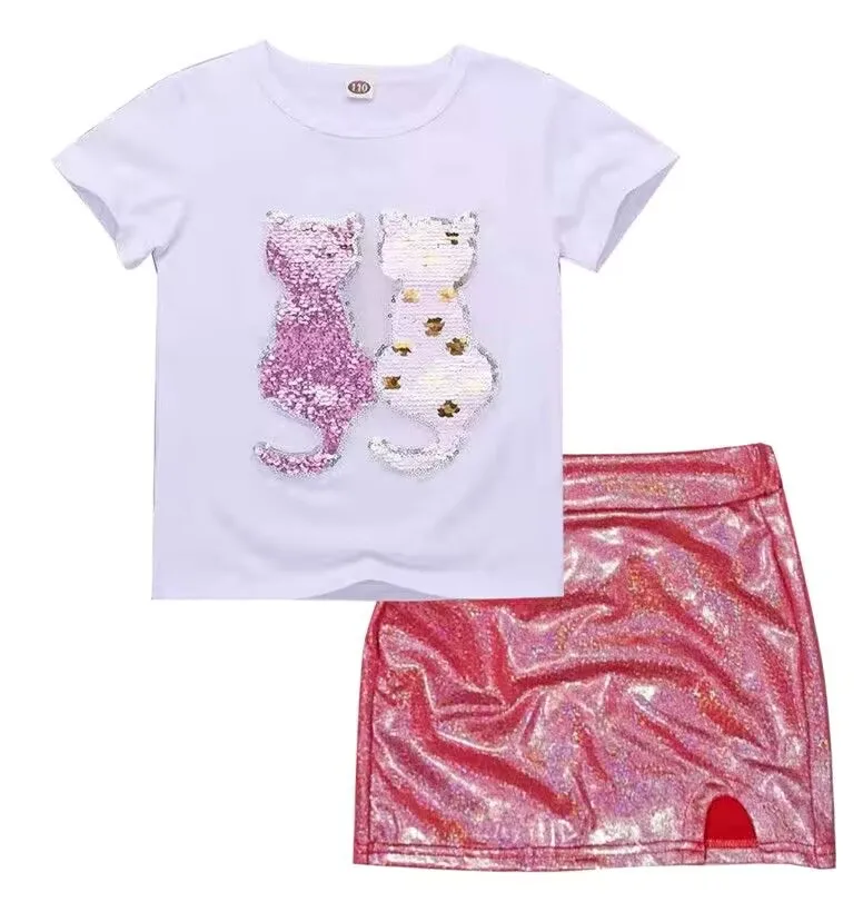 Yiwu Yiyuan Garment kids clothes set girls 8-12 years of age big kids summer clothing set sweet shirt and skirt casual outfits