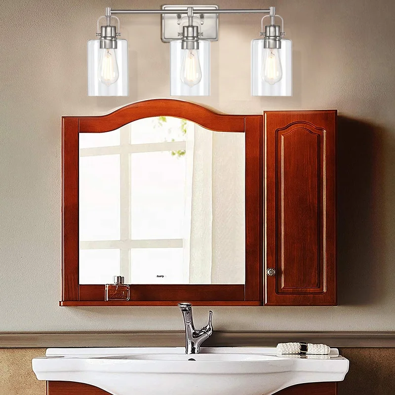 Bathroom Light Fixtures Modern Farmhouse 3 Light Vanity Light Indoor Wall Lamp in Satin Nickel Finish Clear glass shade