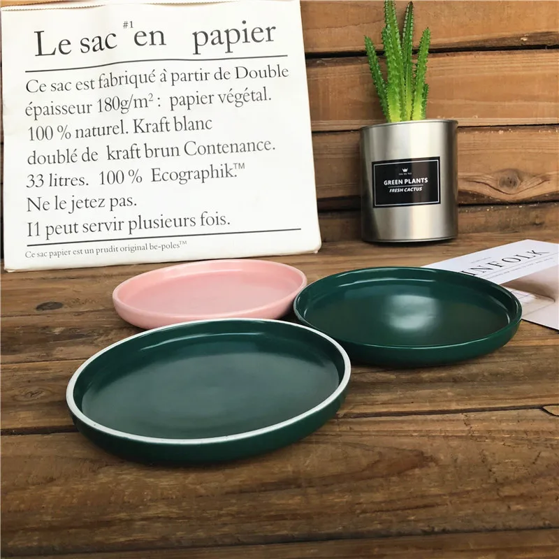 Eco-friendly cheap price ceramic round color glazed ceramic flat plate in stock