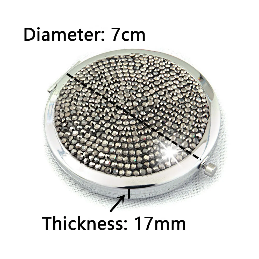 Portable Dual Sided Round Magnified Luxury Metal Vanity Mirror Colorful Diamond Decor Pocket Makeup Mirror