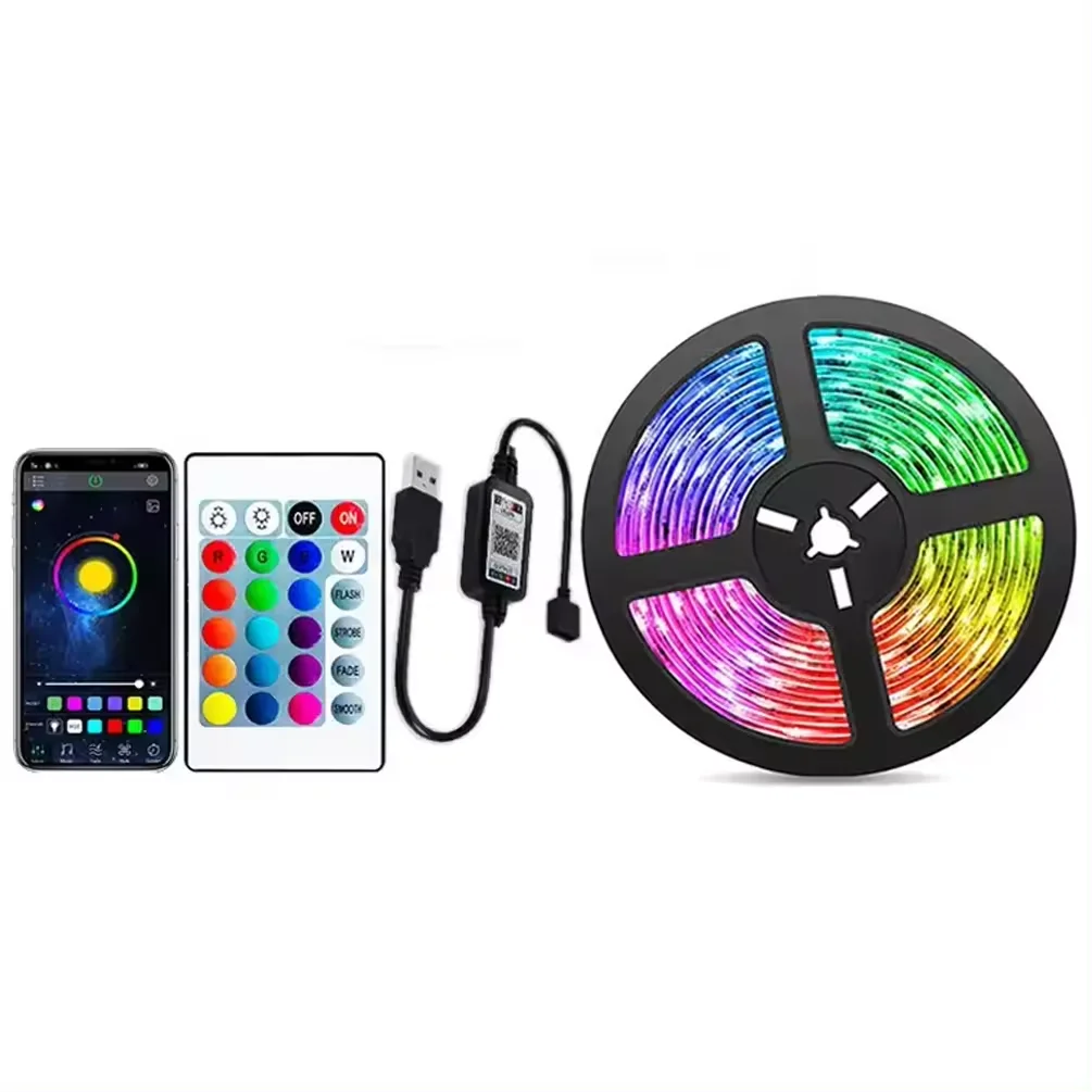 Remote control high quality DC5V 12V 5050RGB 2M 3M 5M length SMD5050 IP65 waterproof rgb for TV backlight with CE ROHS