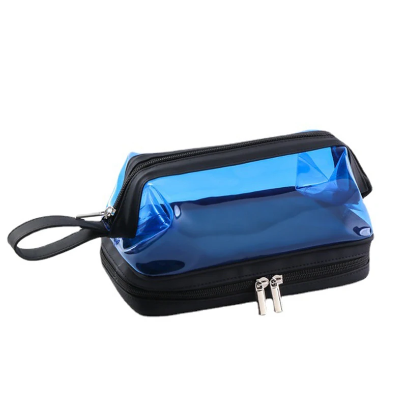 Clear Toiletry Bag Double Layer Cosmetic Makeup Brushes Bags Waterproof Travel Beauty Case