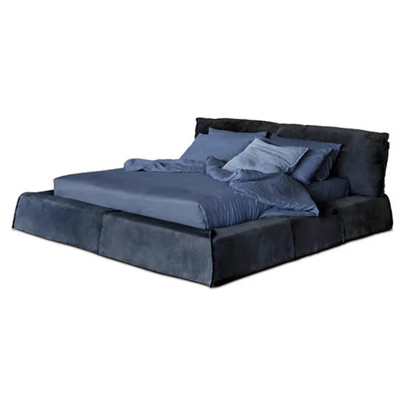 High grade velvet fabric double bed frame minimalist master bedroom frosted fabric double King size popular wedding king bed