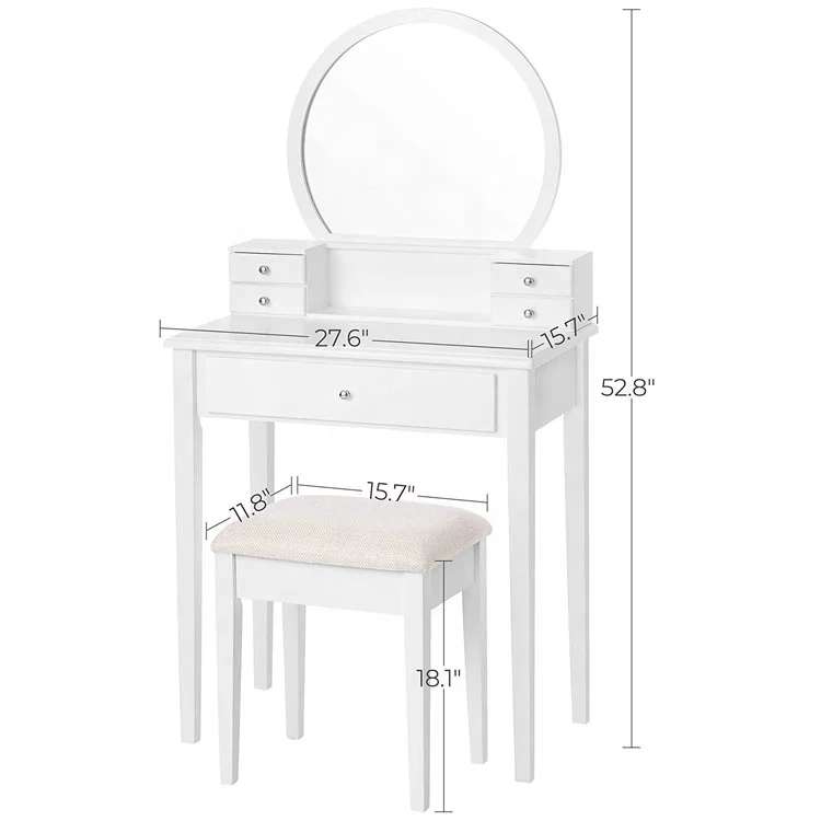 Wholesale modern european simple bedroom dressing table chair in white with mirror and stool