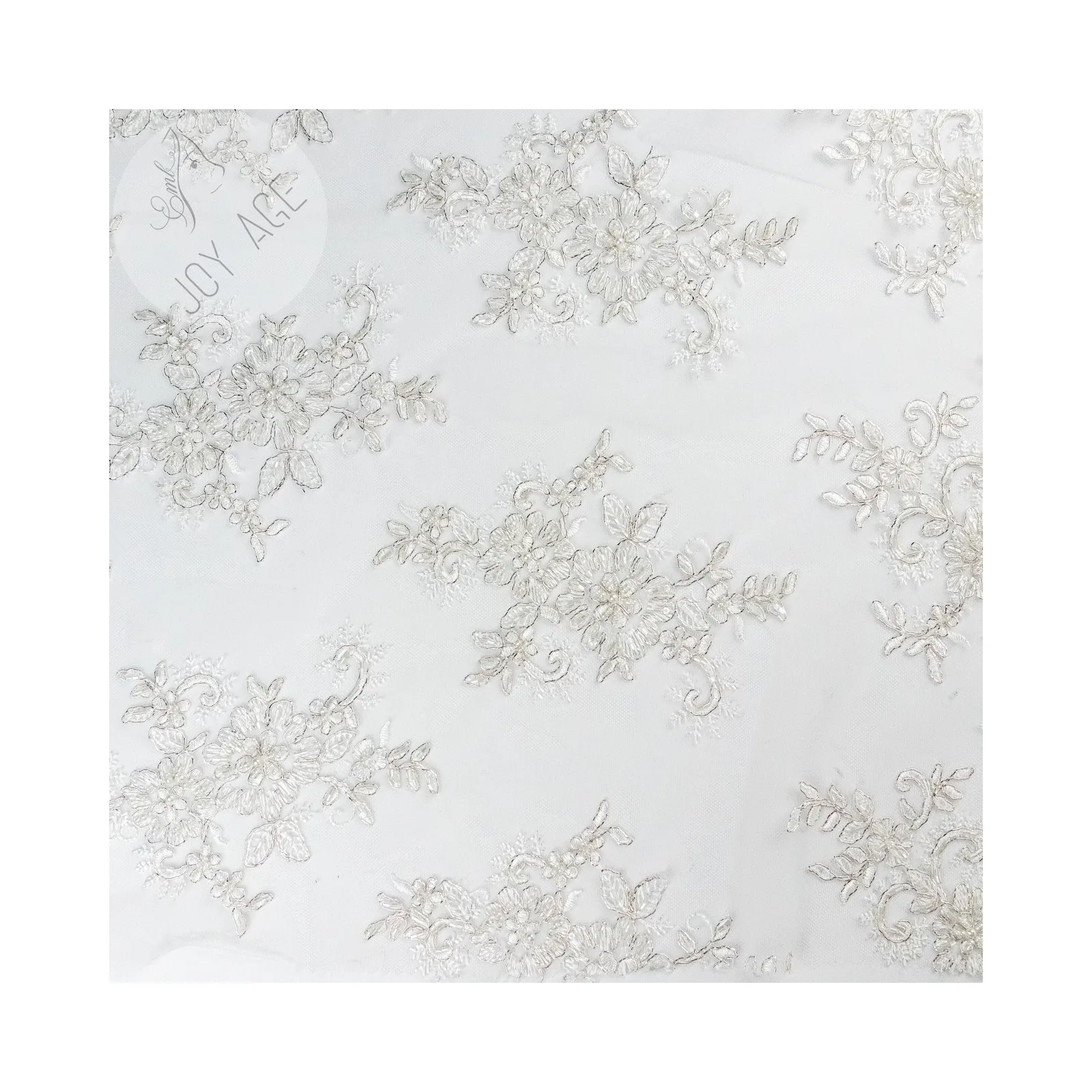 Пользовательская французская Высококачественная прекрасная блестящая кружевная жемчужная вышитая 3d белая Цветочная шифоновая сетчатая ткань
