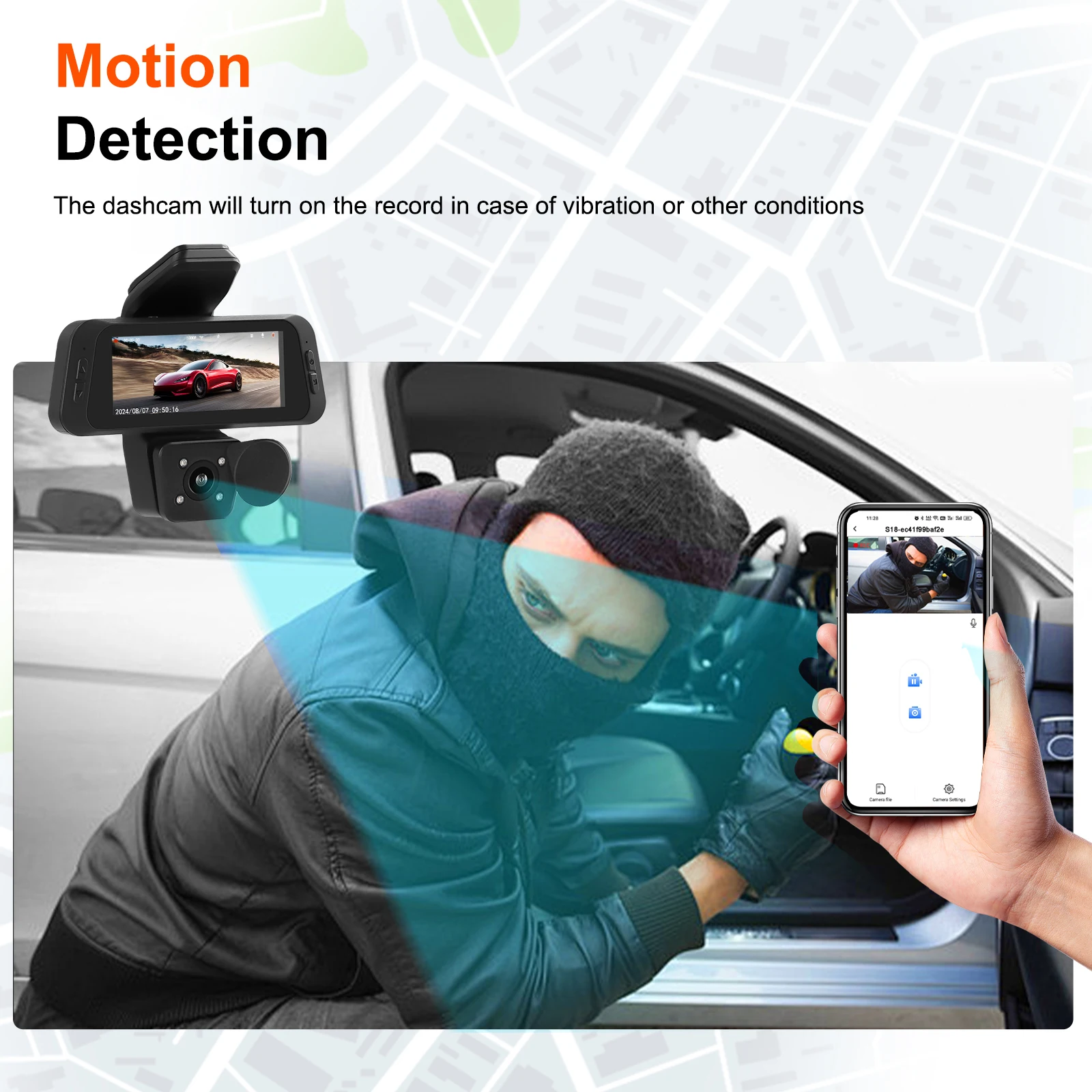 Podofo 3-inch three Lens Dash Cam 1080P WIFI Car DVR Night Vision + G-Sensor+ Parking Monitoring + 3 Cameras Loop recording OEM