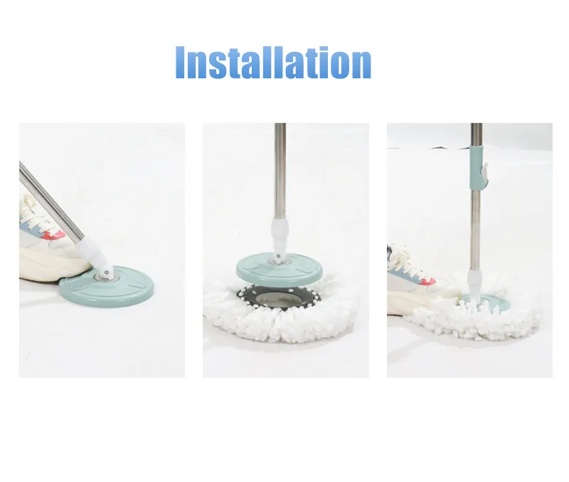 360 Plastic Mopper Long Handle Floor Cleaning Mop With Bucket & Flat Mop Self-wringing Mop