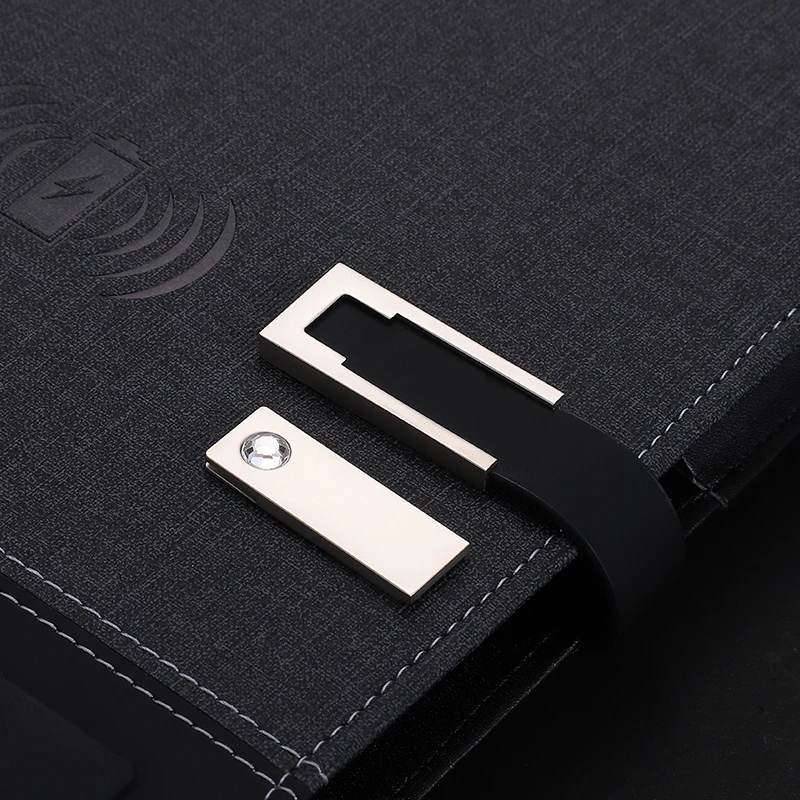 Lork Custom LED Light Logo Notebook with USB Wireless Charger 8000mah Power Bank Agenda A5 Diary Planner