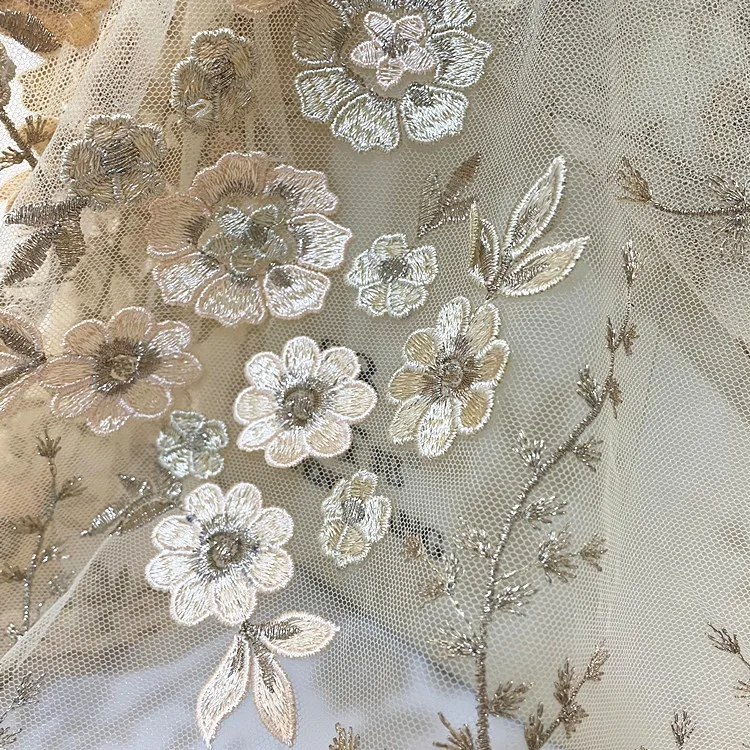 Exquisite 3D Flower Embroidery Lace Fabric Wedding Dress Hand Sewing Fabric