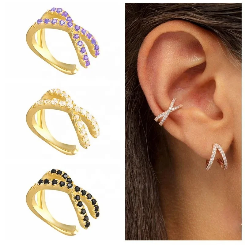Stainless Steel Charming Zircon Clip On Earrings Gold ear cuff Without Piercing Jewelry