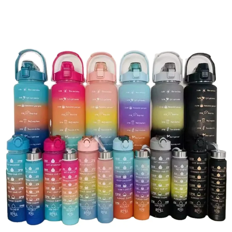 Custom Logo 3 In One Sport Bottles Kit Half Gallon Plastic Trio Of Water Bottle Gym 3 Em1 Motivational 3 In 1 Water Bottle Set