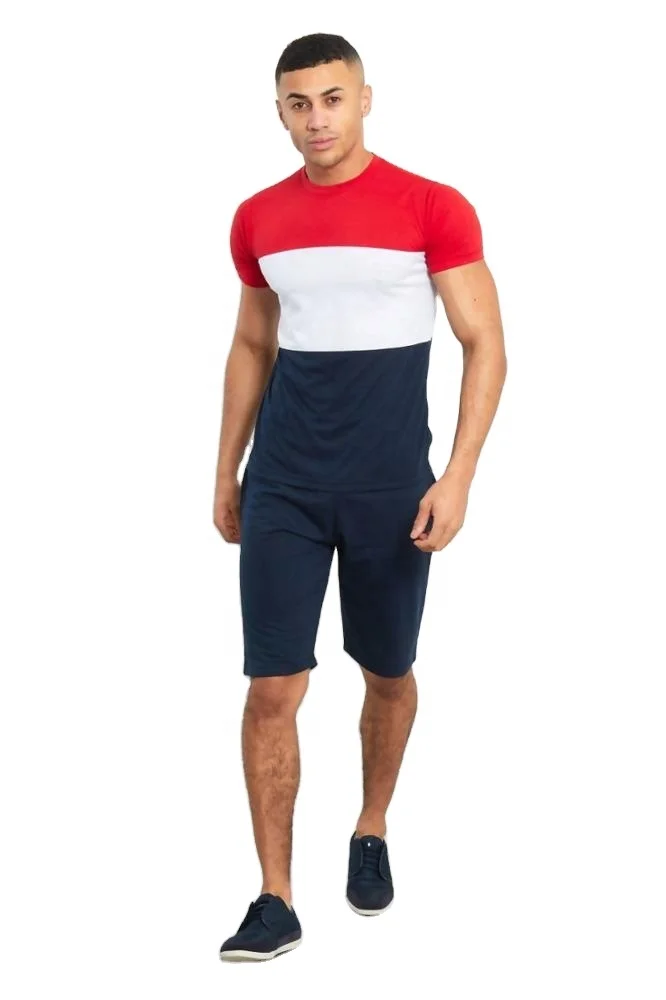  Индивидуальный дизайн хлопковая Футболка контрастных цветов с блочной панелью и короткие комплекты/2021 Мужские Двойные шорты