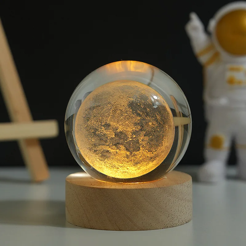 3d Jupiter солнечная система планета Луна Кристалл Светодиодная лампа многоцветная освещенная спальня стол хрустальный шар свет