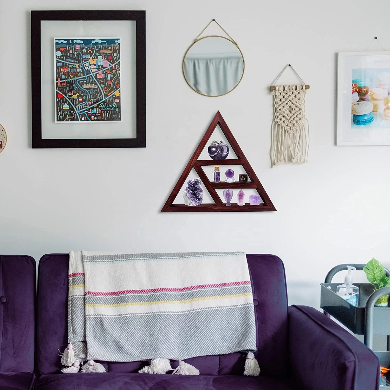 Triangle Shelf for Crystals, Crystal Display Shelf for Stones, Wooden Shelf for Wall Witchy Decor