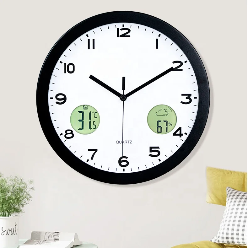 LCD Nordic Modern Electronic Temperature Humidity Metal Clock Minimalist Wall Clock Digital Analog-digital Clocks