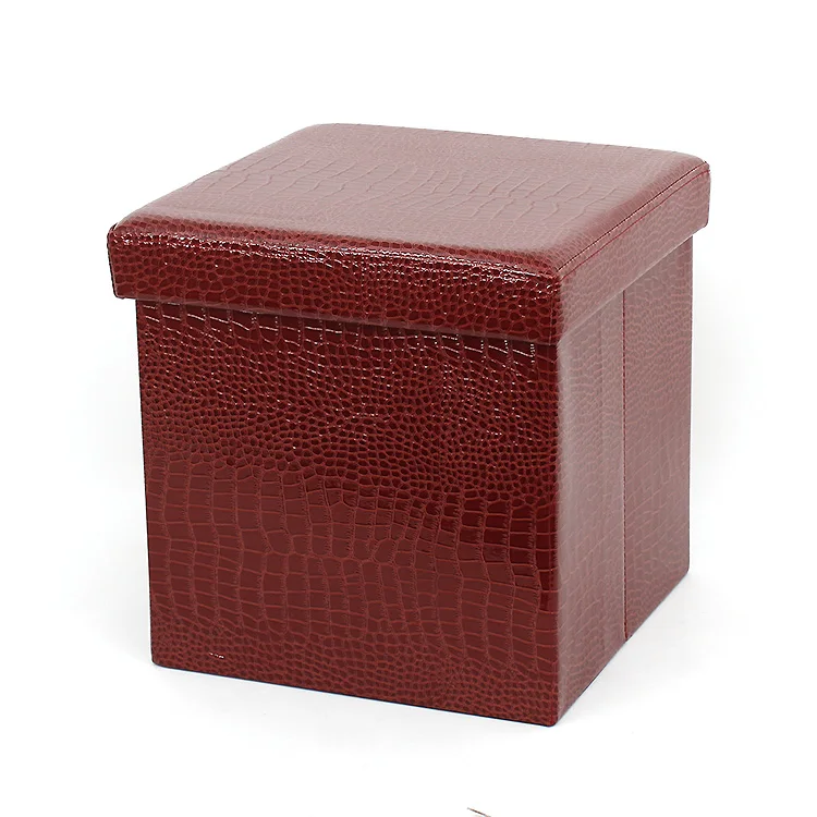 Factory customized faux fur fabric  cube foldable storage  wholesale modern faux leather  folding  stool design