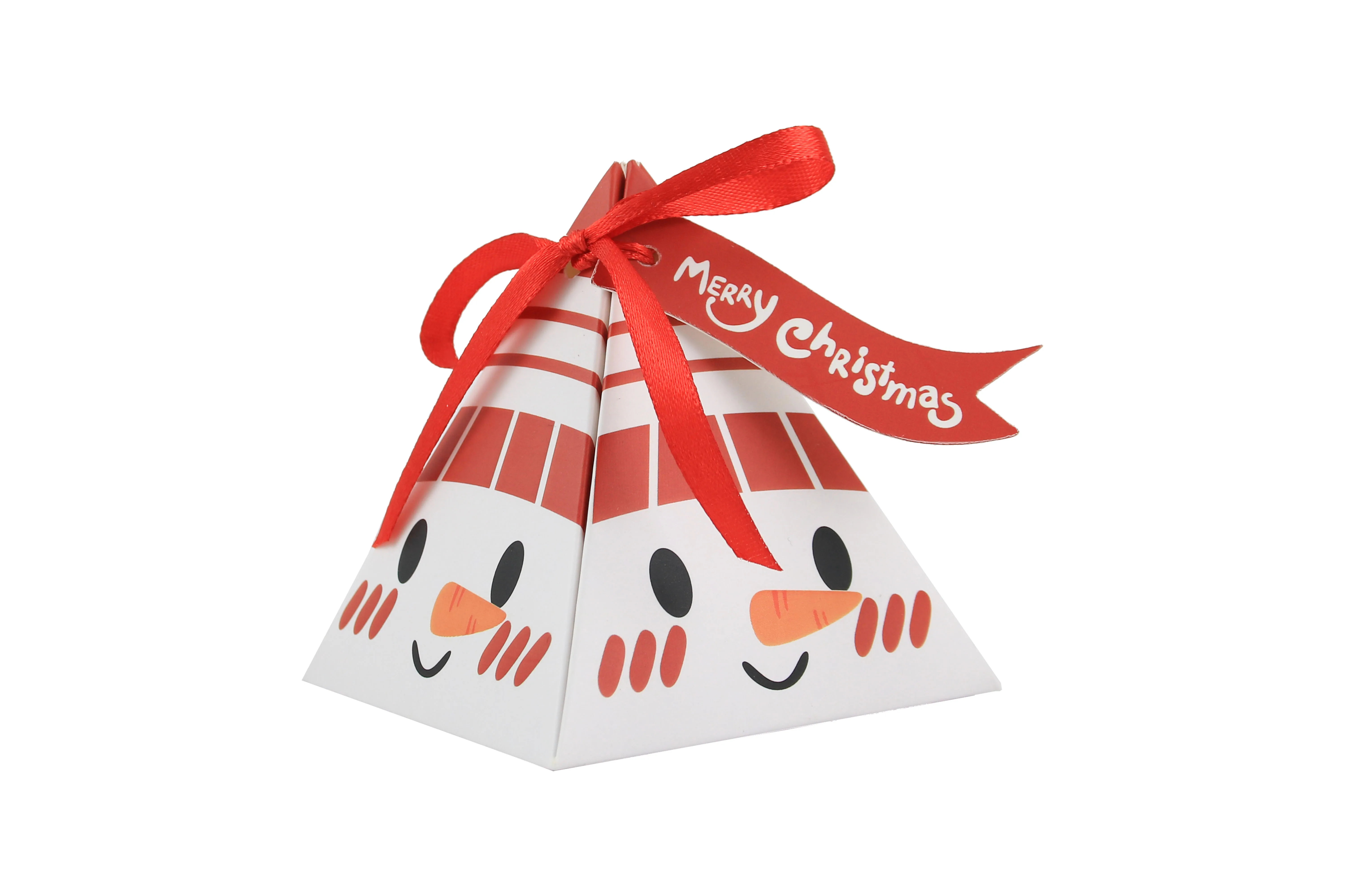 2022 new design hotly sold small Christmas triangle paper  candy  gift packing  box with tag and ribbon
