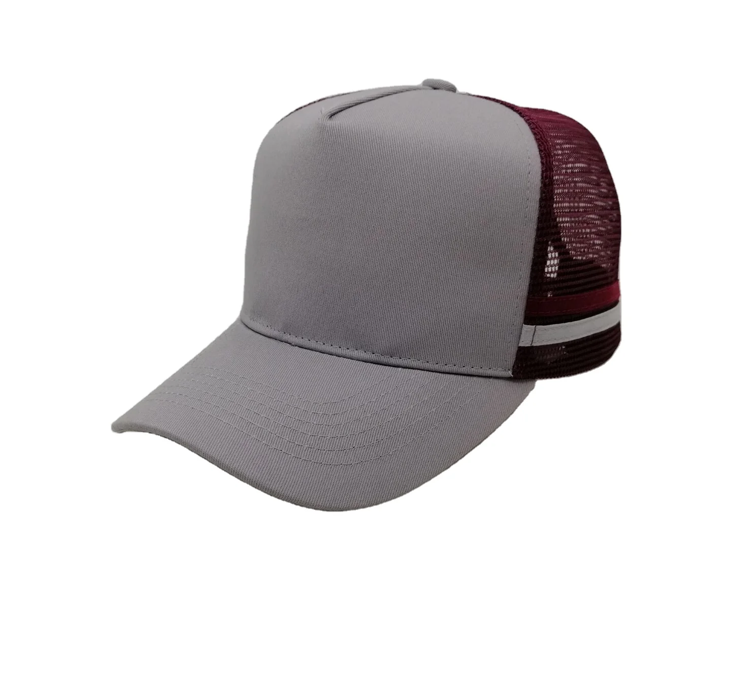 Hot Sale 5Panel Side Stripe Trucker Hats Custom Deep High Profile Gingham Leather Embroidery Country Side Trucker Hats Snap Caps