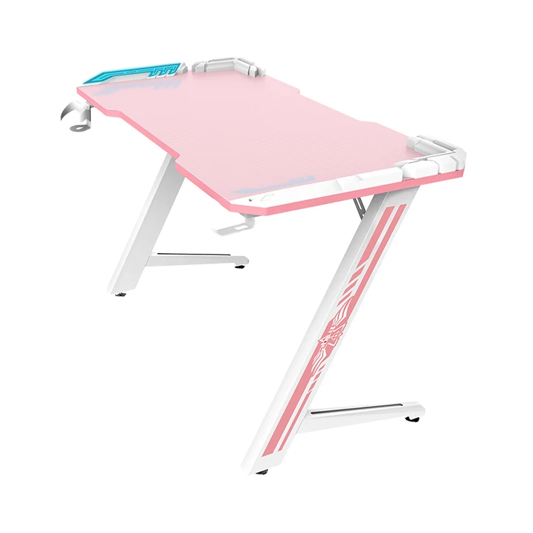 Заводской заказ 100 см большой RGB светодиодный Z-образный игровой стол деревянный эргономичный ПК/Электронный спортивный стол с выдвижной функцией розового цвета