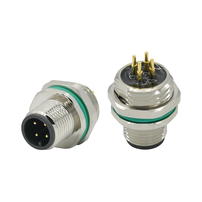 Waterproof ip67 sensor conector 3 4 5 8 12pin plug wall panel mounted pcb a b d code female m12 4 pin connector