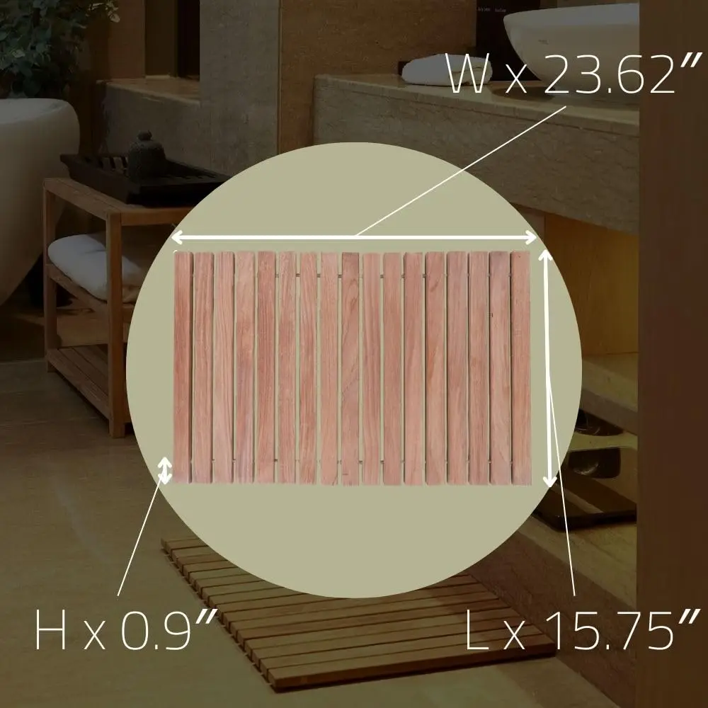 Teak Shower and Bath String Mat - Indoor and Outdoor Use - Non-Slip Wooden Platform for Sauna, Pool, Hot Tub Flooring Decor