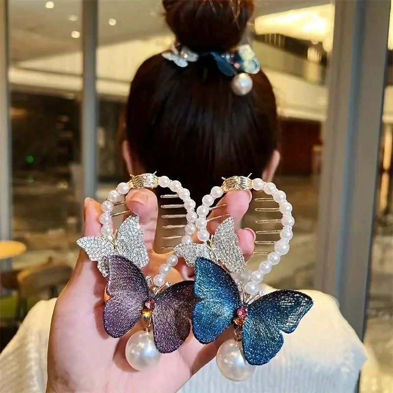 2024 DAIHE Elegant Imitation Pearl Claw Embroidery Butterfly Hair Clip Women Bun Hair Accessories Fashion Girl Hair Accessories