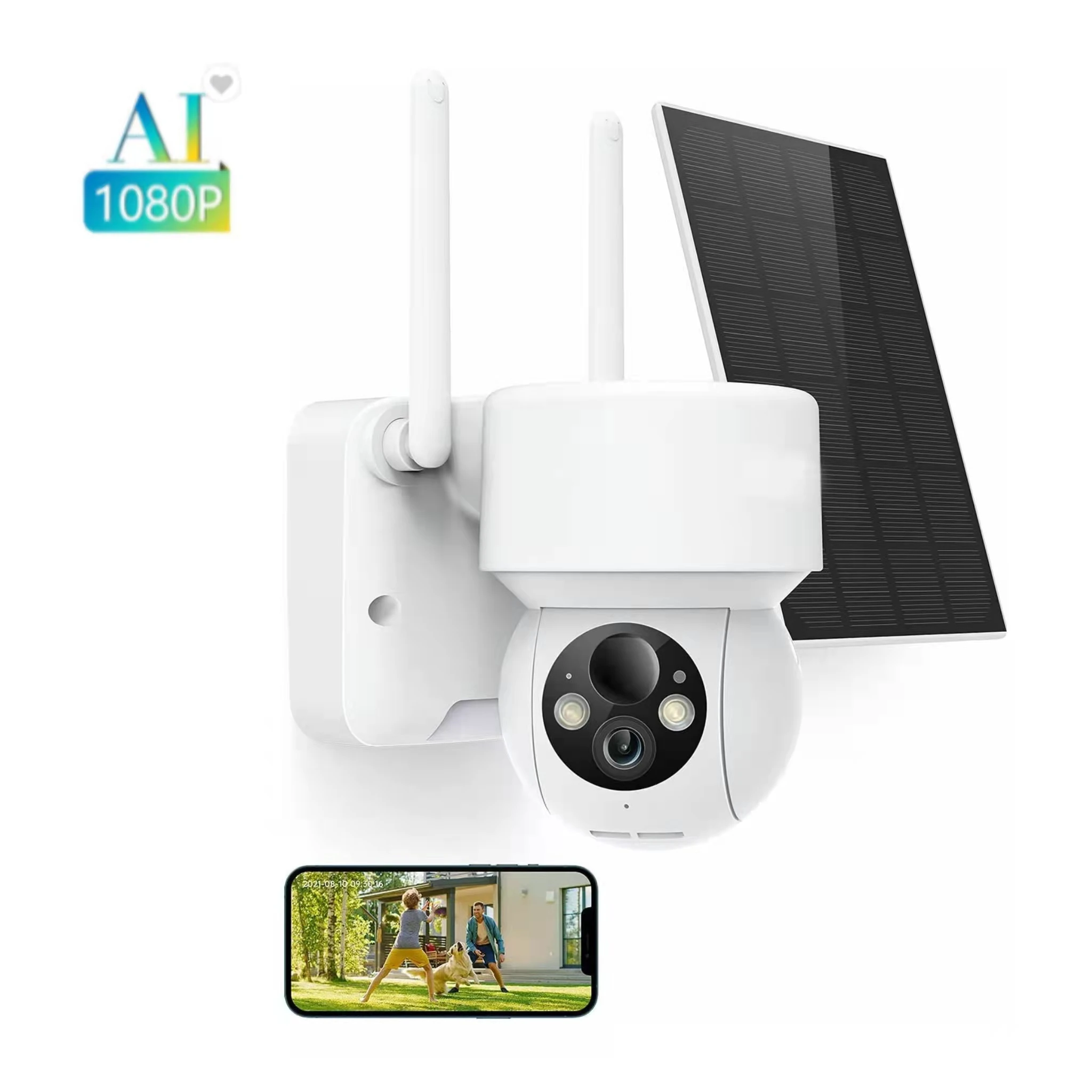 Outdoor Solar Powered Security Camera Pan Tilt 360 degree View Spotlight 1080P Color Night Vision Camera Wifi