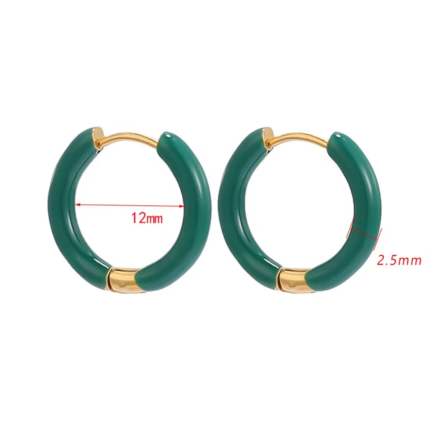 Fashion Earrings 2023 Women Simple Small 12mm Enamel Huggie Cartilage Gold Plated Stainless Steel Hoop Earrings