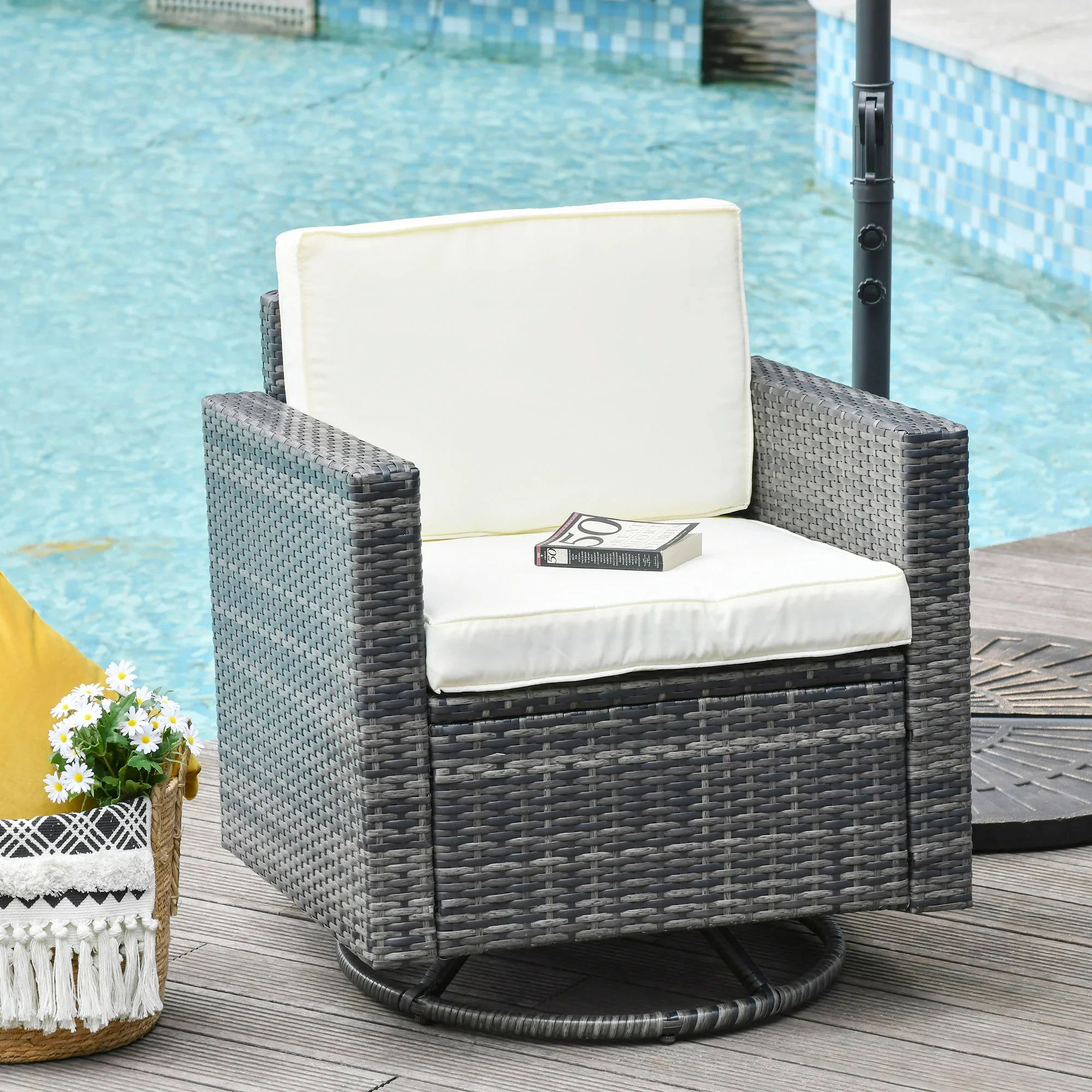 Luxury outdoor rattan chair high back garden steel lounge wicker outdoor swivel chairs