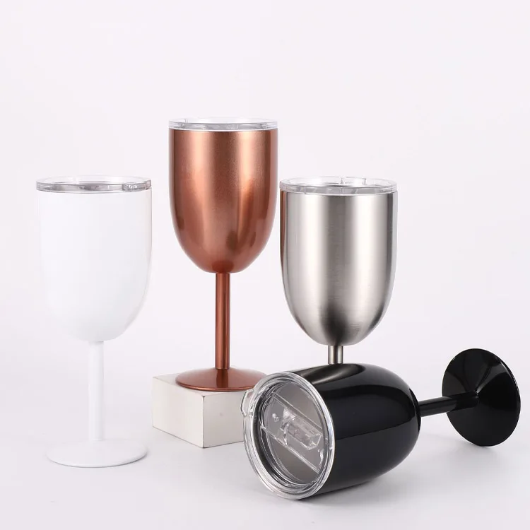 Wholesale Eco-Friendly Food Grade Drinking Goblets Portable Insulated 304 Stainless Steel Wine Glasses With Lid