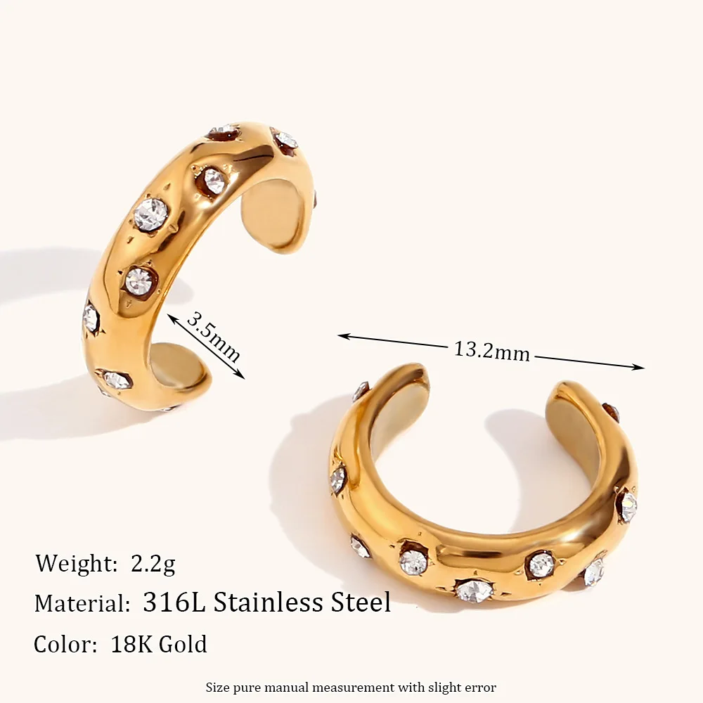 Exquisite C-shaped Zircon Cuff Non Pierced Cartilage Earrings Stainless Steel 18K Gold Ear Bone Clips on Earrings for Women