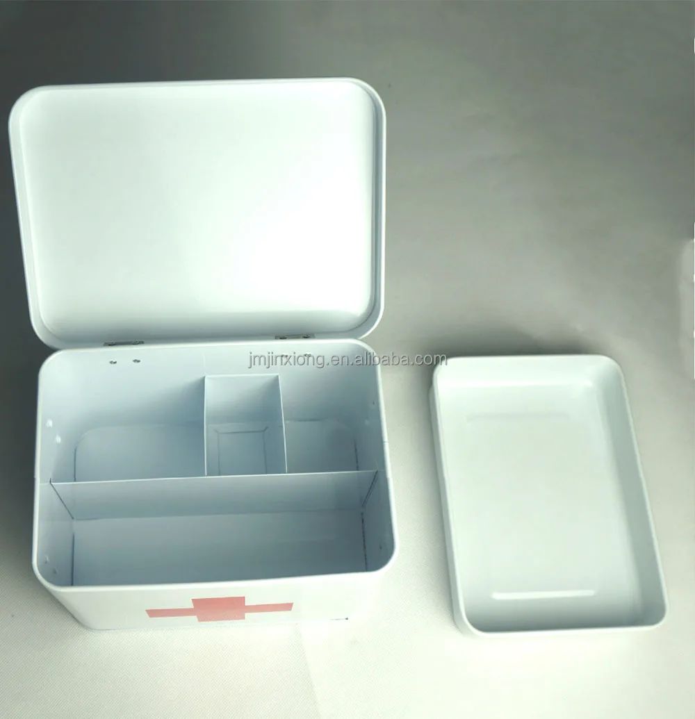 Household First Aid Dedicated First Aid Kit Box Double Layer & 4 Compartments Metal Medicine Storage Box