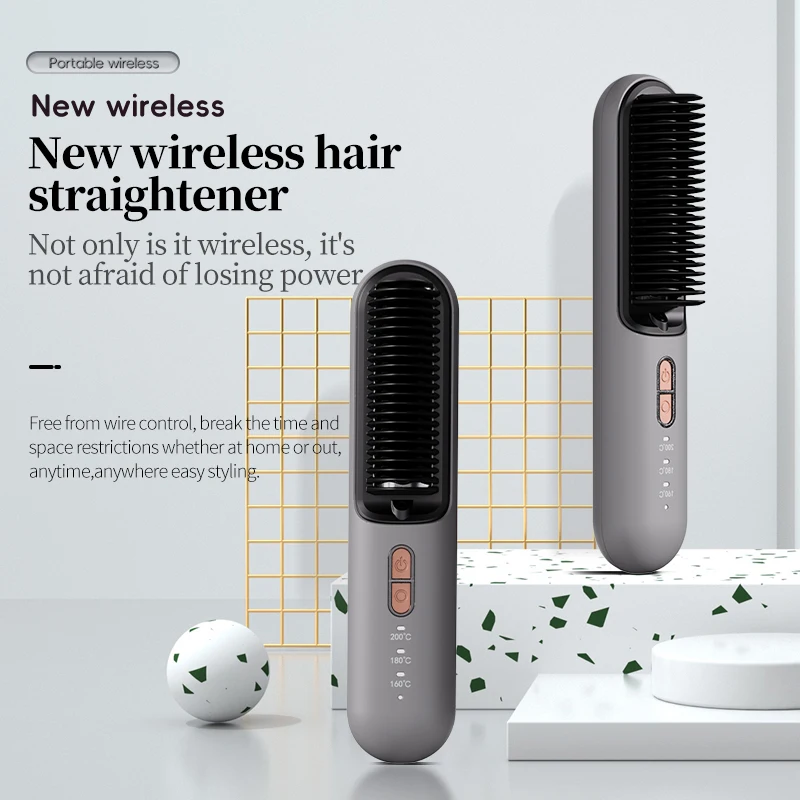 Manufacturer New Launch Mini Cordless Ionic Hair Straightener Brush Rechargeable 250 mAh  Wireless Hair Straightener Comb